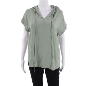 Antonelli Womens Tunic Hoodie Green V-Neck Short Sleeve Size 46